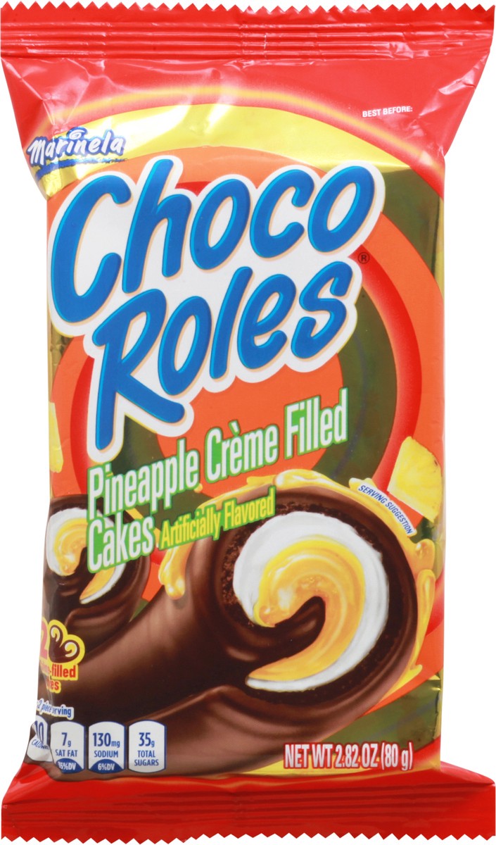 slide 3 of 14, Marinela Choco Roles Pineapple Crème Filled Cakes, 2 count, Swiss Rolls, 2.82 oz Bag, 2 ct