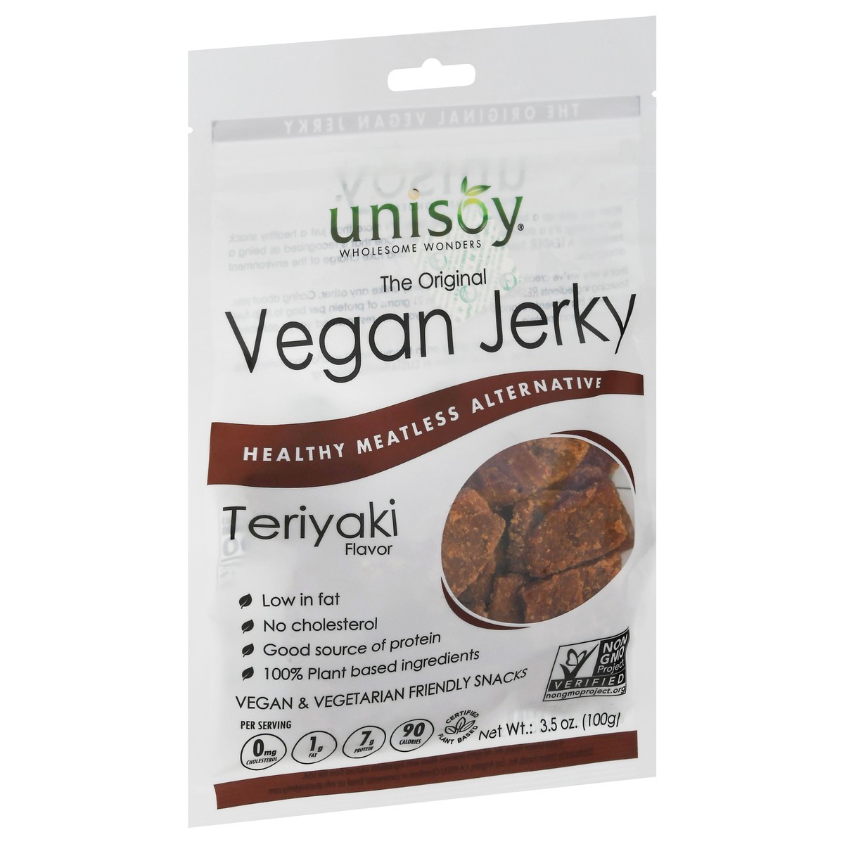slide 2 of 11, Unisoy The Original Teriyaki Flavor Vegan Jerky 3.5 oz, 3.5 oz