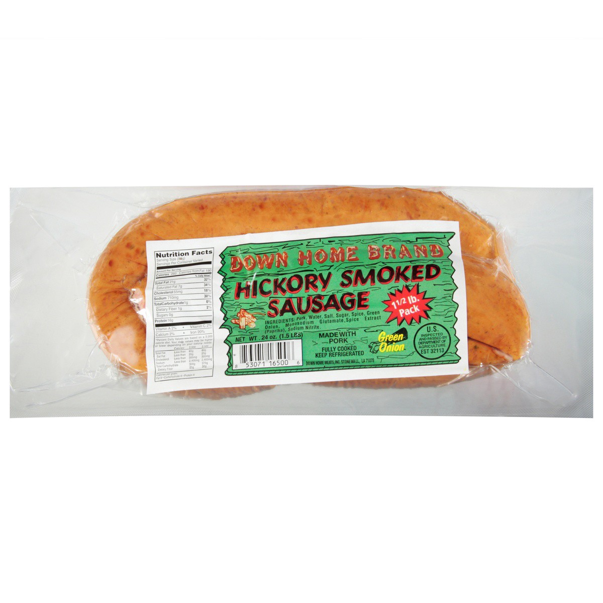 slide 1 of 7, Down Home Brand Green Onion Hickory Smoked Sausage, 24 oz