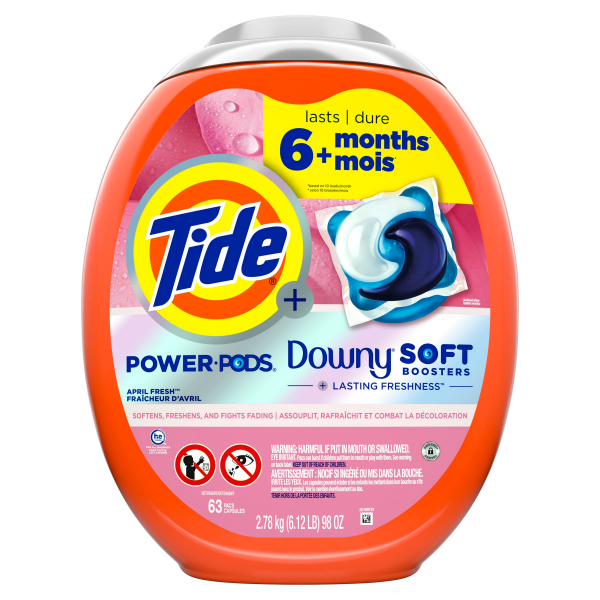slide 3 of 13, Tide Power PODs 2-in-1 Laundry Detergent Pods with Downy Soft Boosters, Lasting Freshness with April Fresh Scent, 63 ct