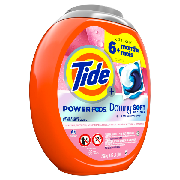 slide 13 of 13, Tide Power PODs 2-in-1 Laundry Detergent Pods with Downy Soft Boosters, Lasting Freshness with April Fresh Scent, 63 ct