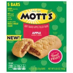 Mott's Soft Baked Apple Filled Bars, Apple Flavor Snacks, Made with Real Fruit, 5 ct, 6.55 oz