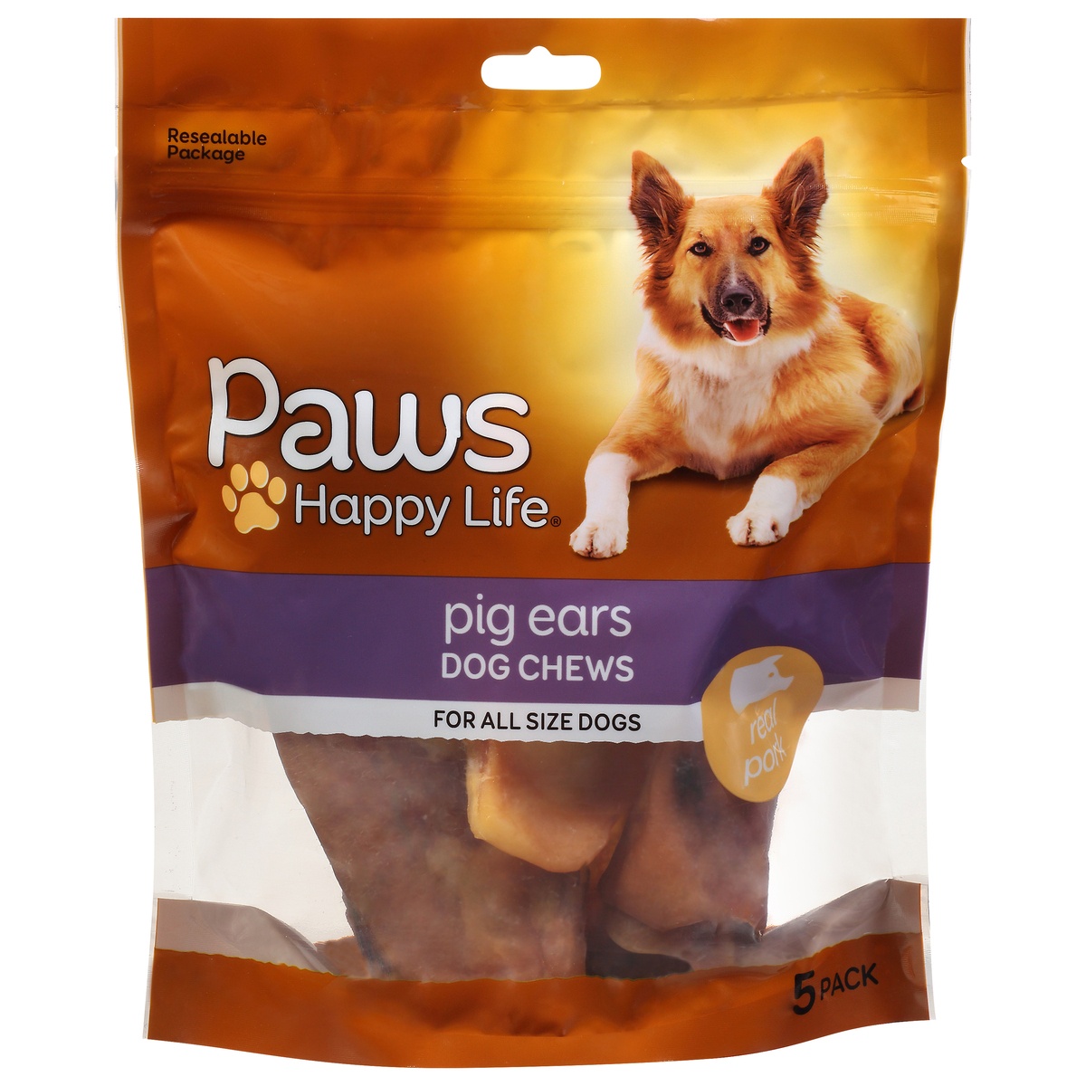 slide 1 of 1, Paws Happy Life Pig Ears For Dogs, 5 ct