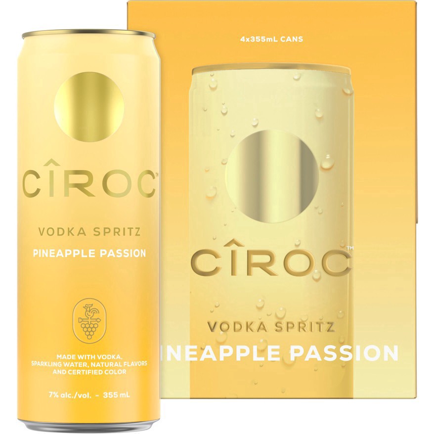 slide 6 of 13, CIROC Vodka Spritz Pineapple Passion, 4-PACK (4 x 12 fl oz), 355 ml