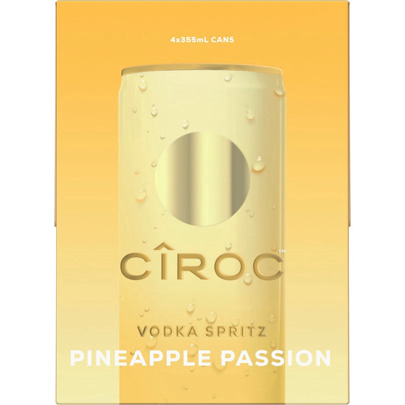 slide 9 of 13, CIROC Vodka Spritz Pineapple Passion, 4-PACK (4 x 12 fl oz), 355 ml