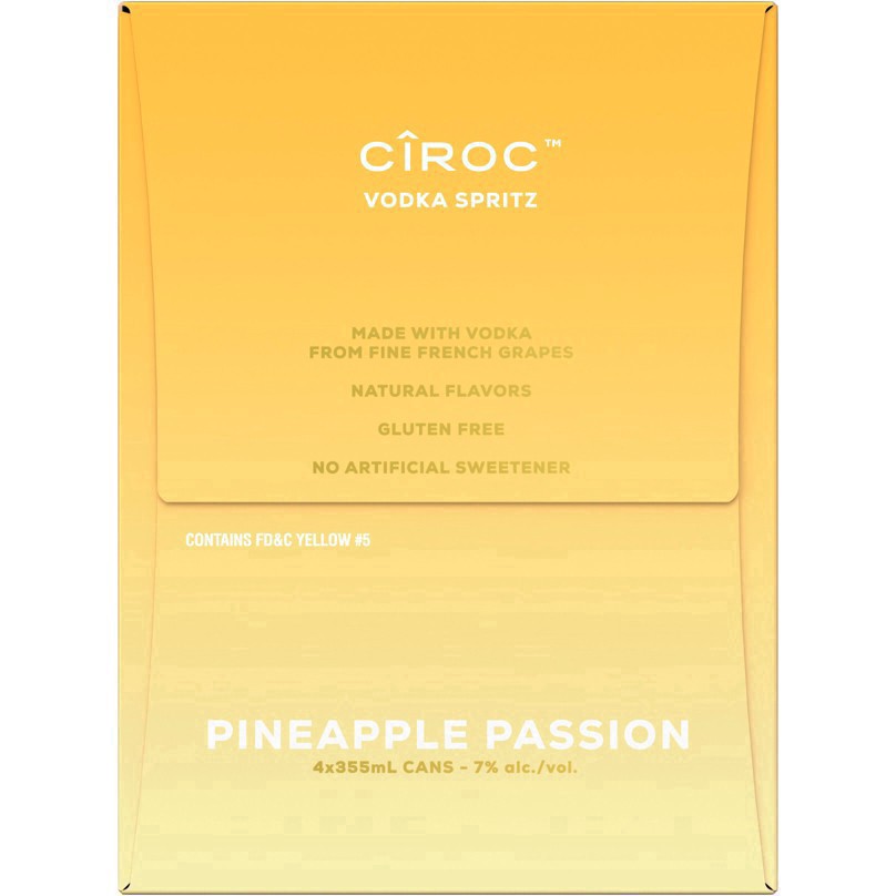 slide 3 of 13, CIROC Vodka Spritz Pineapple Passion, 4-PACK (4 x 12 fl oz), 355 ml