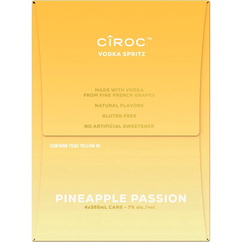 slide 2 of 13, CIROC Vodka Spritz Pineapple Passion, 4-PACK (4 x 12 fl oz), 355 ml