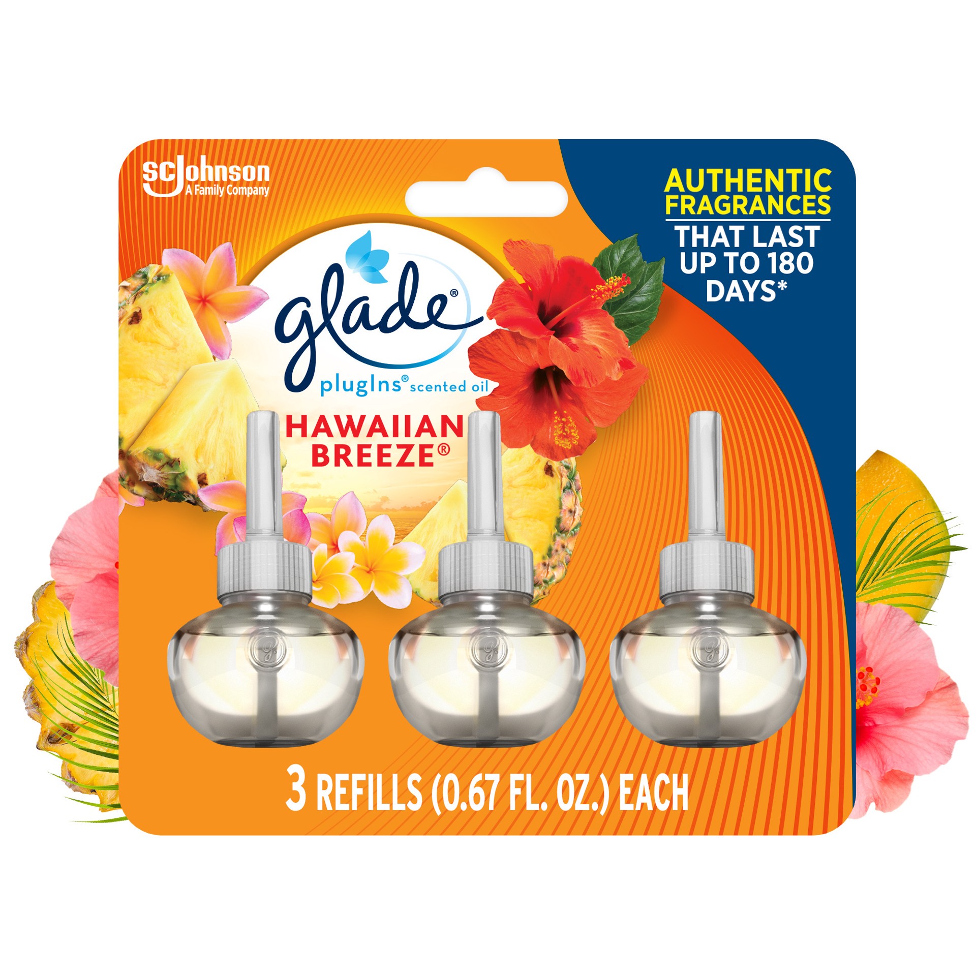 slide 3 of 5, Glade PlugIns Hawaiian Breeze Scented Oil Refills 3 - 0.67 fl oz Refills, 3 ct; 2.01 oz