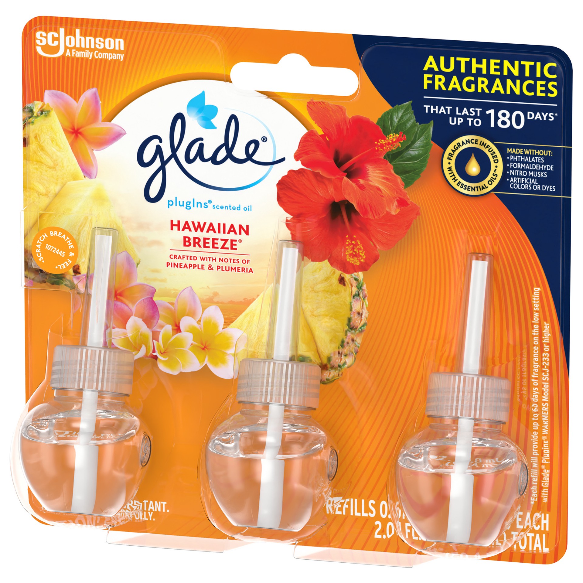 slide 4 of 5, Glade PlugIns Hawaiian Breeze Scented Oil Refills 3 - 0.67 fl oz Refills, 3 ct; 2.01 oz