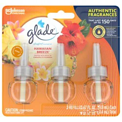 Glade PlugIns Scented Oil 3 Refills, Air Freshener, Hawaiian Breeze, 3 x 1.34 oz