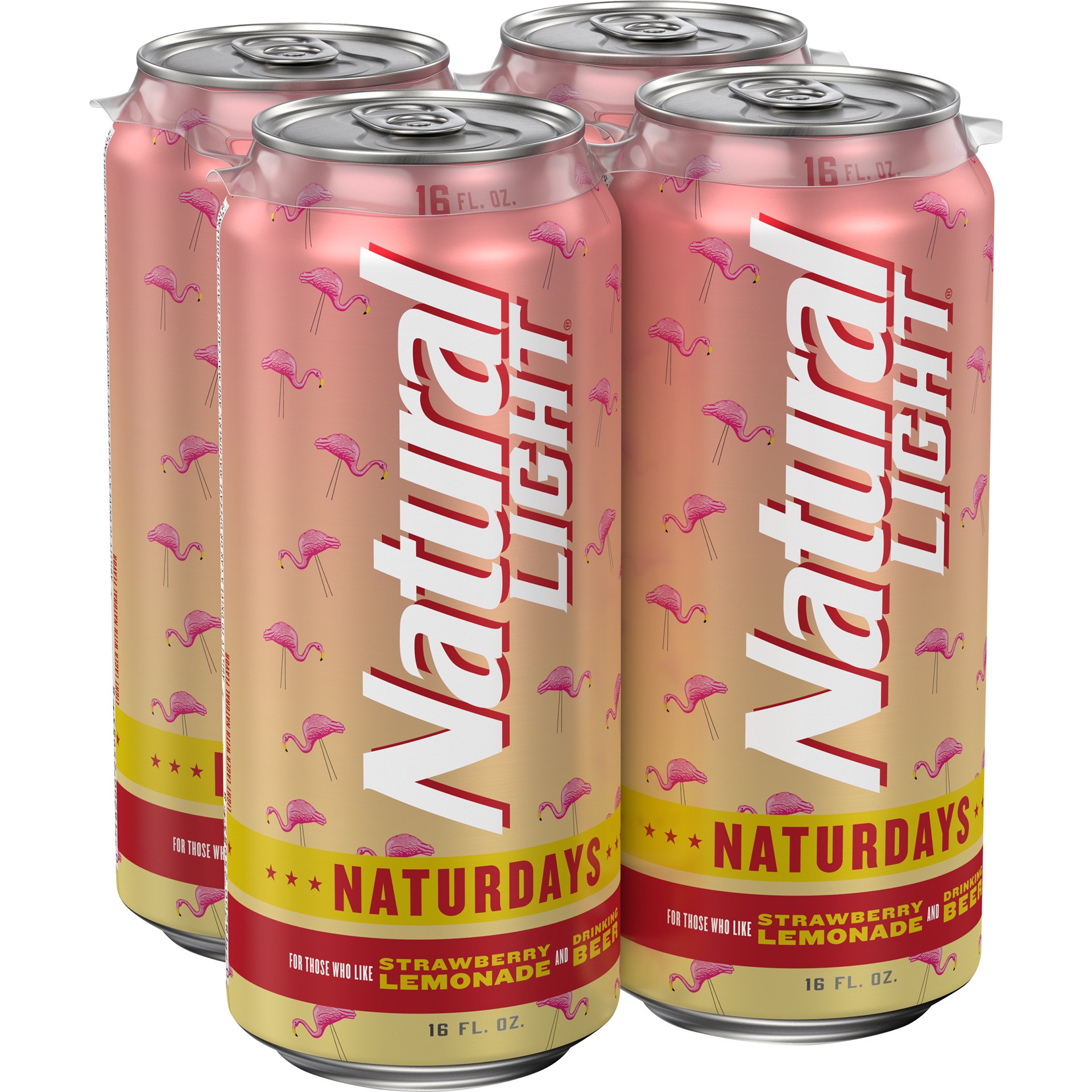 slide 1 of 5, Natural Light Naturdays Strawberry Lemonade Beer, 4 Pack 16 fl. oz. Cans, 4.2% ABV, 4 ct