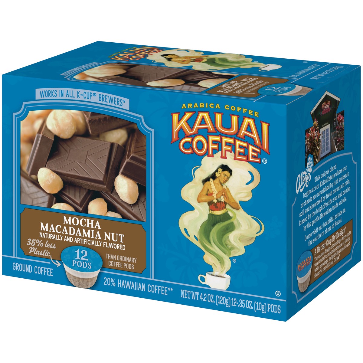 slide 3 of 9, Kauai Coffee Mocha Macadamia Nut Ground Coffee Pods 12 ct Box, 4.2 oz