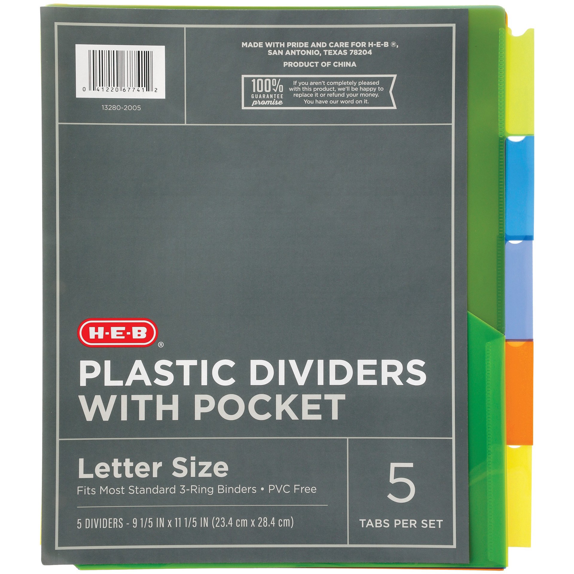 slide 1 of 1, H-E-B 5 Tab Plastic Dividers with Pockets, 1 ct