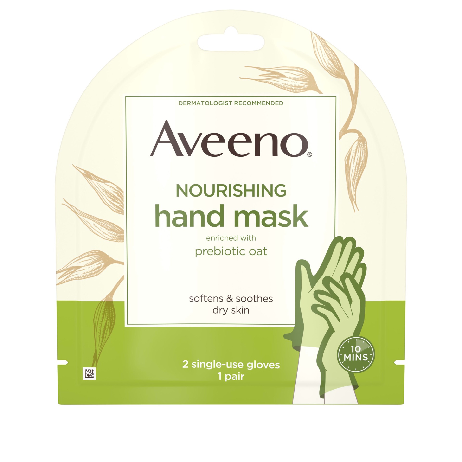 slide 3 of 5, Aveeno Nourishing Hand Therapy Mask Moisturizing formula with Prebiotic Oat for Dry Skin, Fragrance-Free and Paraben-Free, 1 Pair of Single-use Gloves, 1 ct