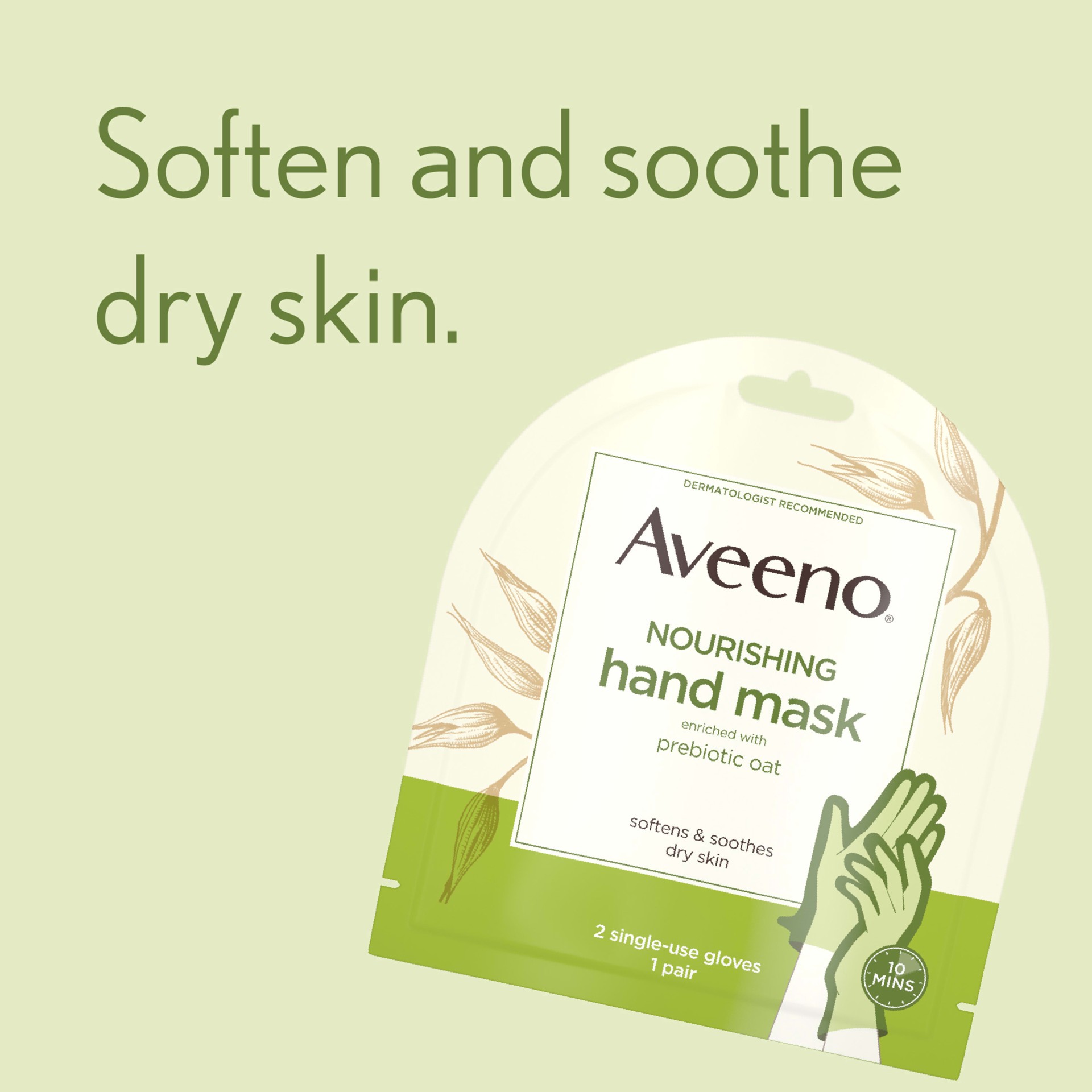 slide 2 of 5, Aveeno Nourishing Hand Therapy Mask Moisturizing formula with Prebiotic Oat for Dry Skin, Fragrance-Free and Paraben-Free, 1 Pair of Single-use Gloves, 1 ct