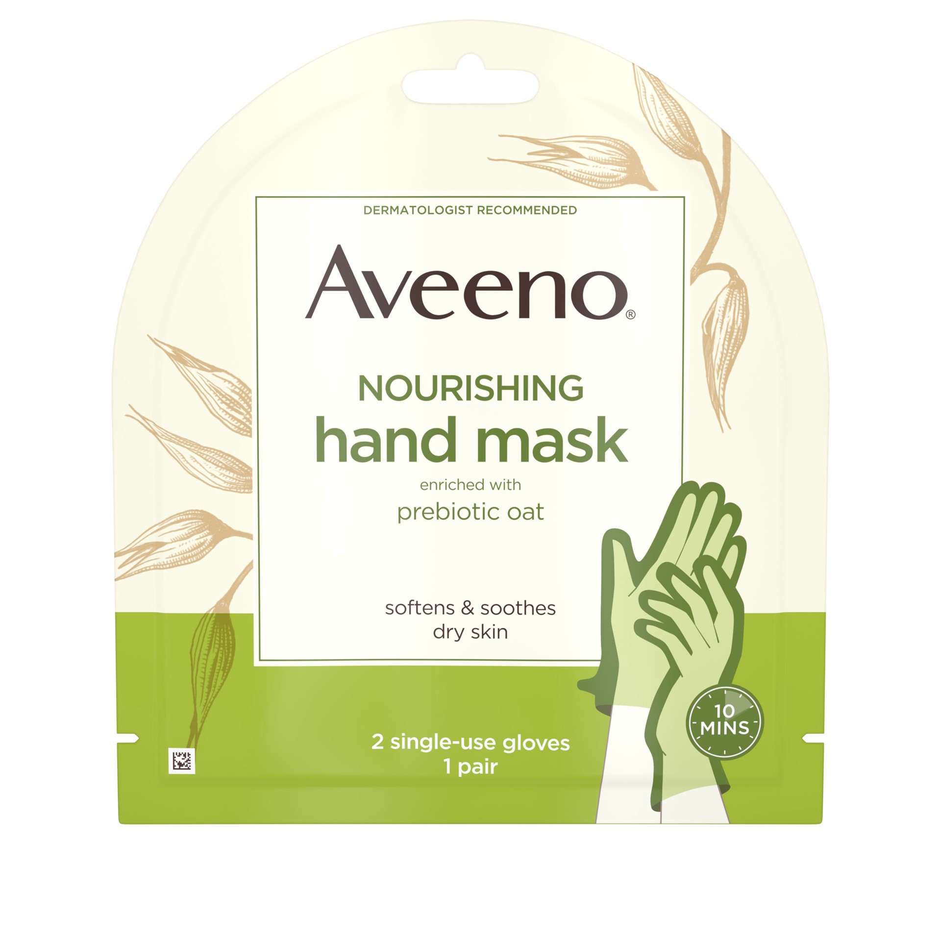 slide 1 of 5, Aveeno Nourishing Hand Therapy Mask Moisturizing formula with Prebiotic Oat for Dry Skin, Fragrance-Free and Paraben-Free, 1 Pair of Single-use Gloves, 1 ct