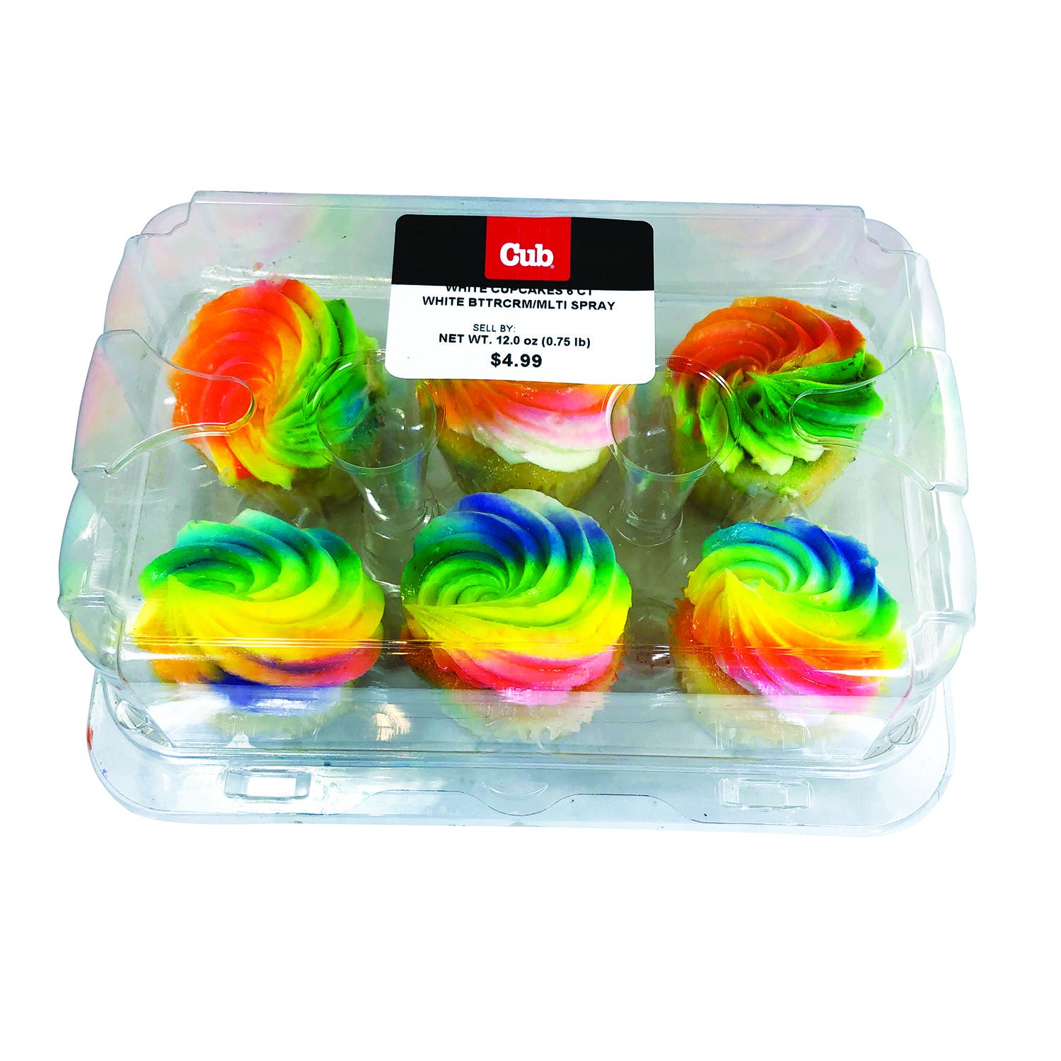 slide 1 of 1, Cub Bakery White Cupcakes 6 Ct White Bttrcrm/Mlti Spray, 1 Each, 1 ct