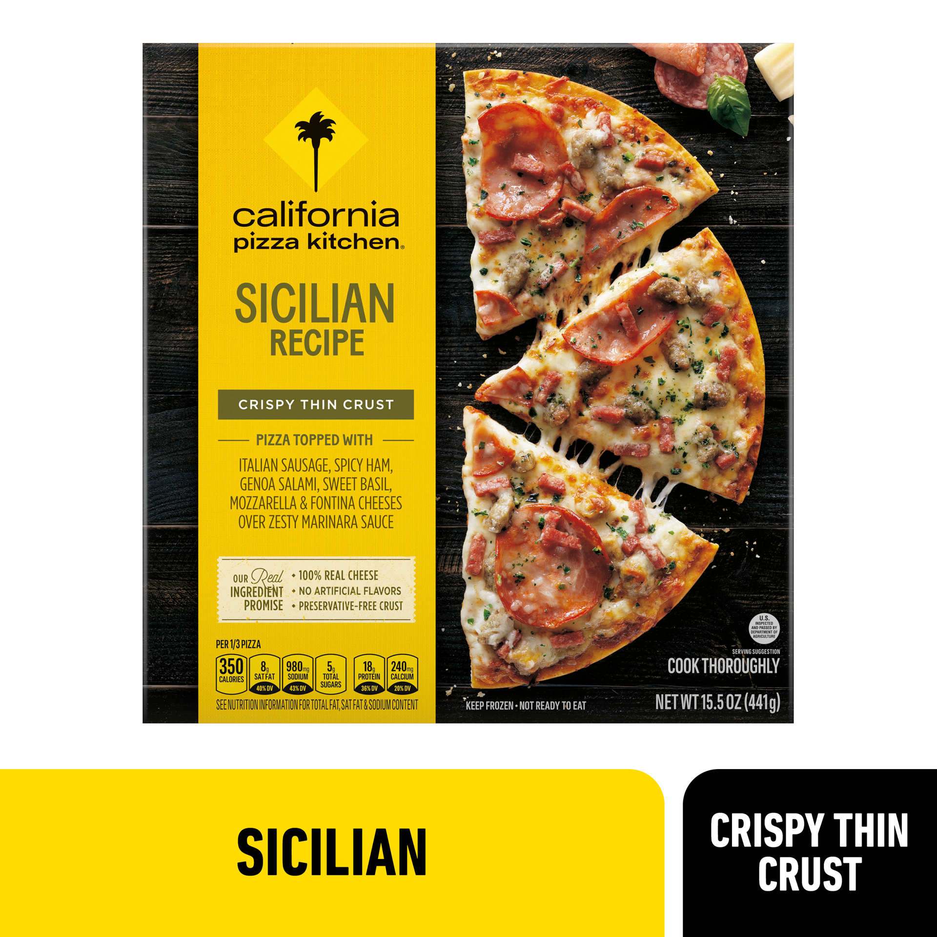 slide 1 of 8, California Pizza Kitchen Sicilian Recipe Frozen Pizza with Crispy Thin Crust, 15.5 Oz, 15.5 oz