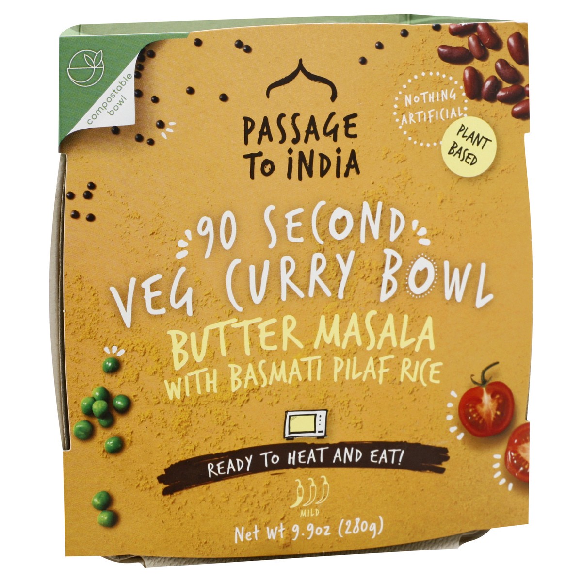 slide 9 of 9, Passage to India 90 Second Mild Butter Masala with Basmati Pilaf Rice Veg Curry Bowl 9.9 oz, 9.9 oz