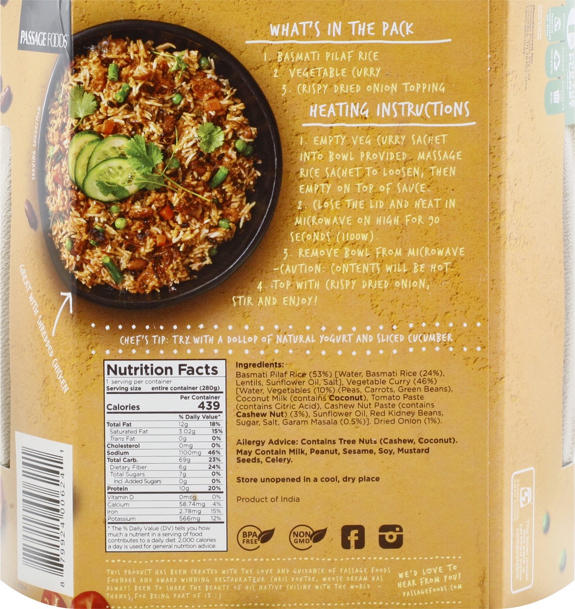 slide 4 of 9, Passage to India 90 Second Mild Butter Masala with Basmati Pilaf Rice Veg Curry Bowl 9.9 oz, 9.9 oz