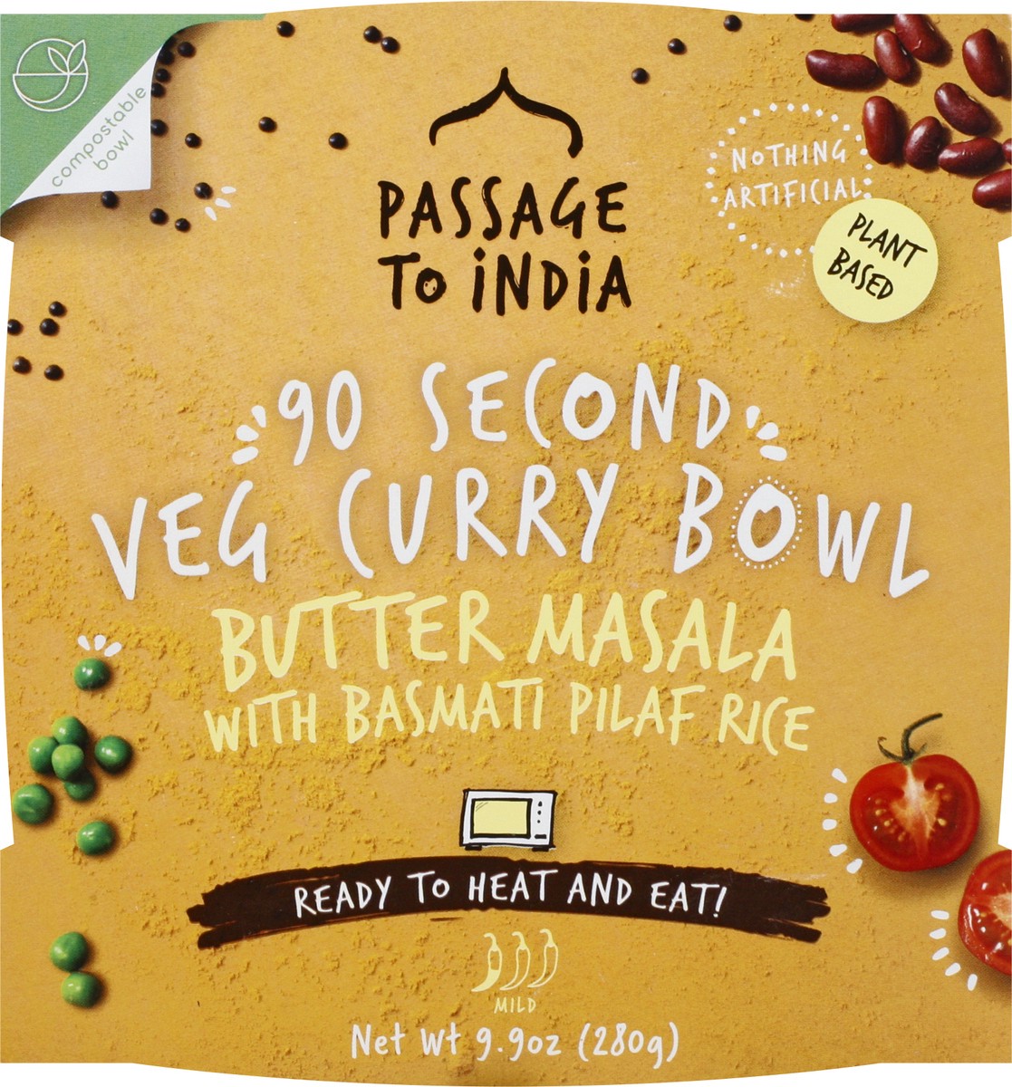 slide 7 of 9, Passage to India 90 Second Mild Butter Masala with Basmati Pilaf Rice Veg Curry Bowl 9.9 oz, 9.9 oz