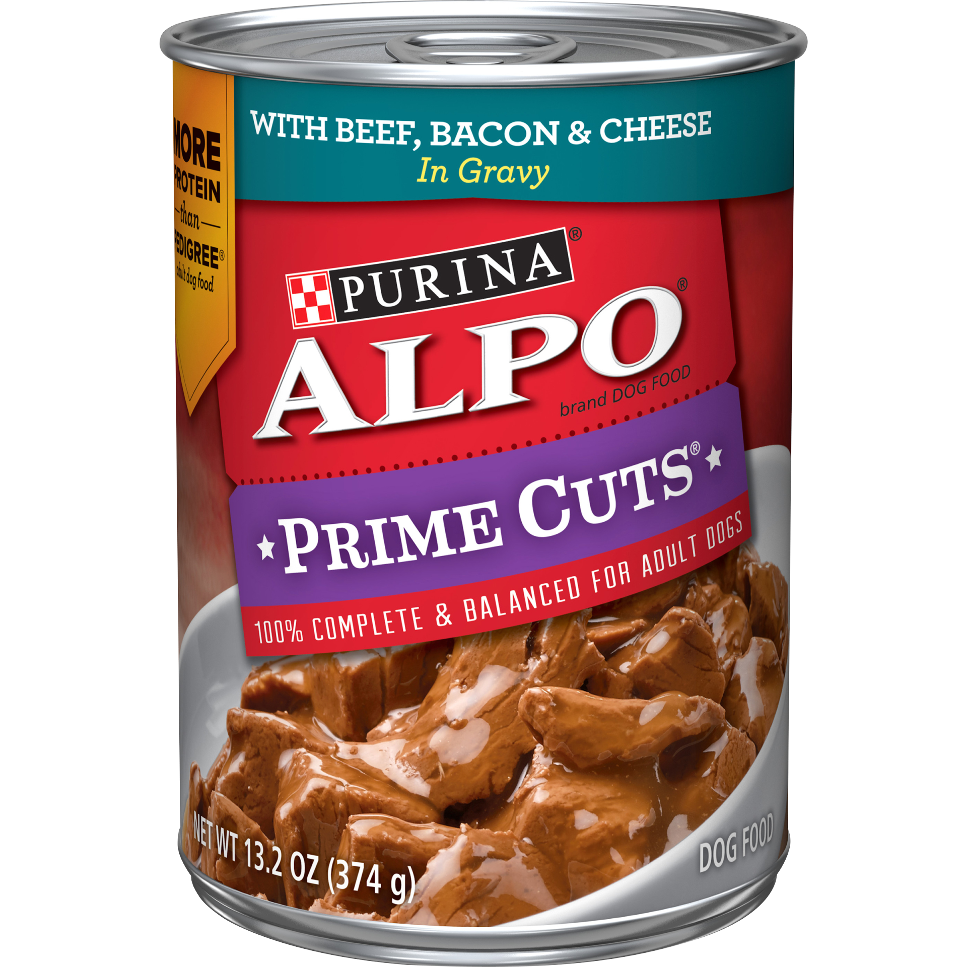 slide 1 of 7, Purina ALPO Prime Cuts Beef, Bacon, & Cheese in Gravy Dog Food, 13.2 oz
