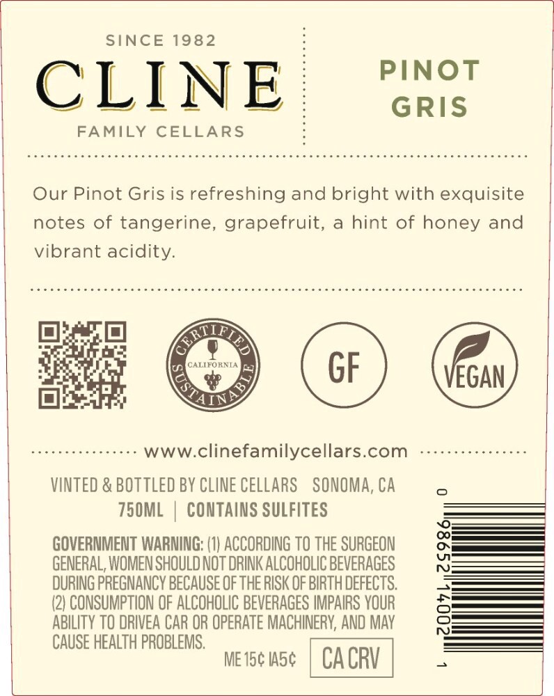 slide 2 of 3, Cline Pinot Gris/Chardonnay, 750 ml