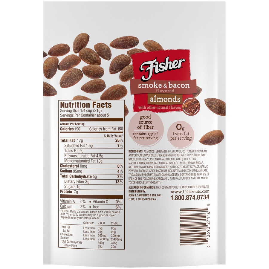 slide 6 of 8, Fisher Smoked Bacon Almonds, 5.5 oz