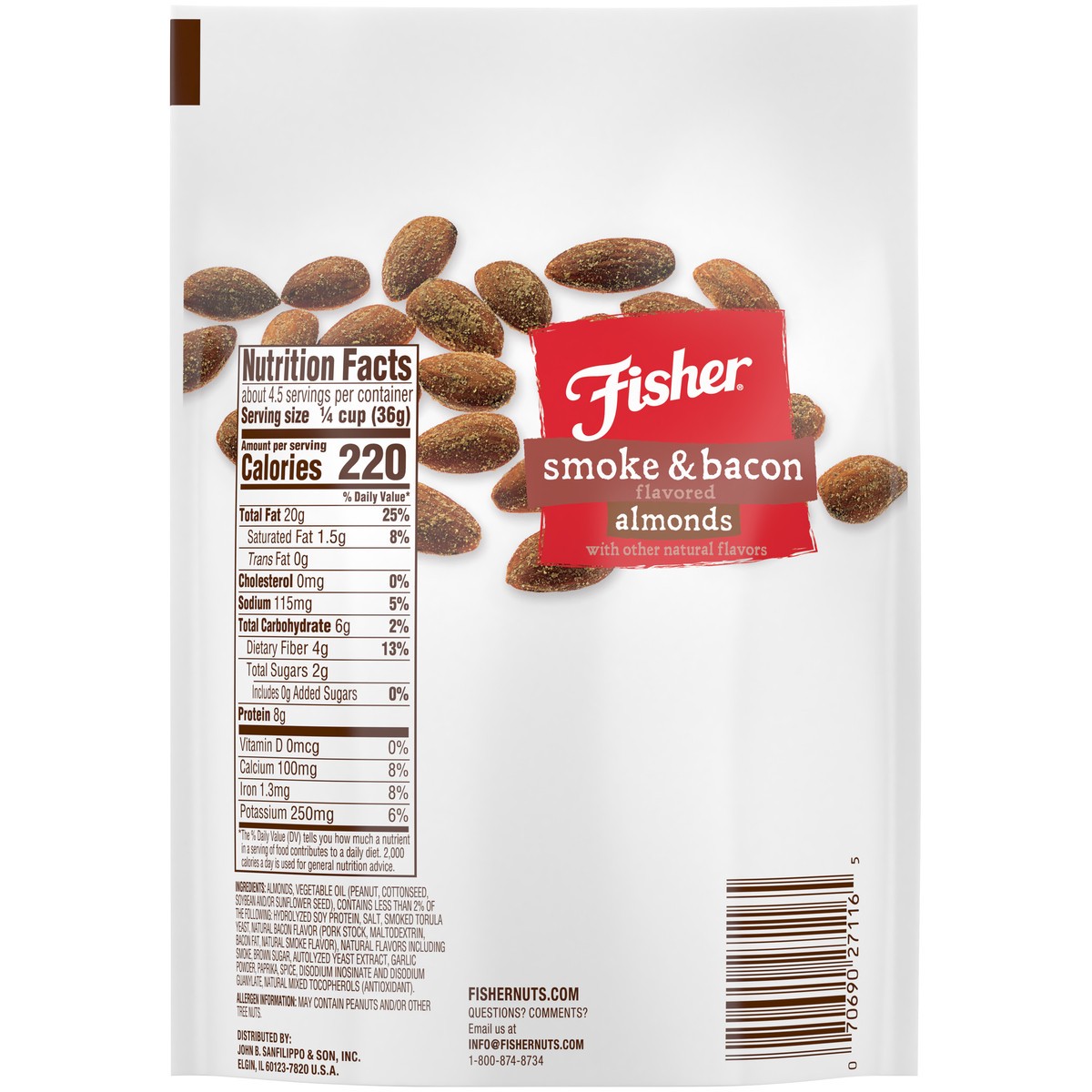 slide 10 of 14, Fisher Smoke & Bacon Flavored Almonds 6 ct Tray, 6 ct