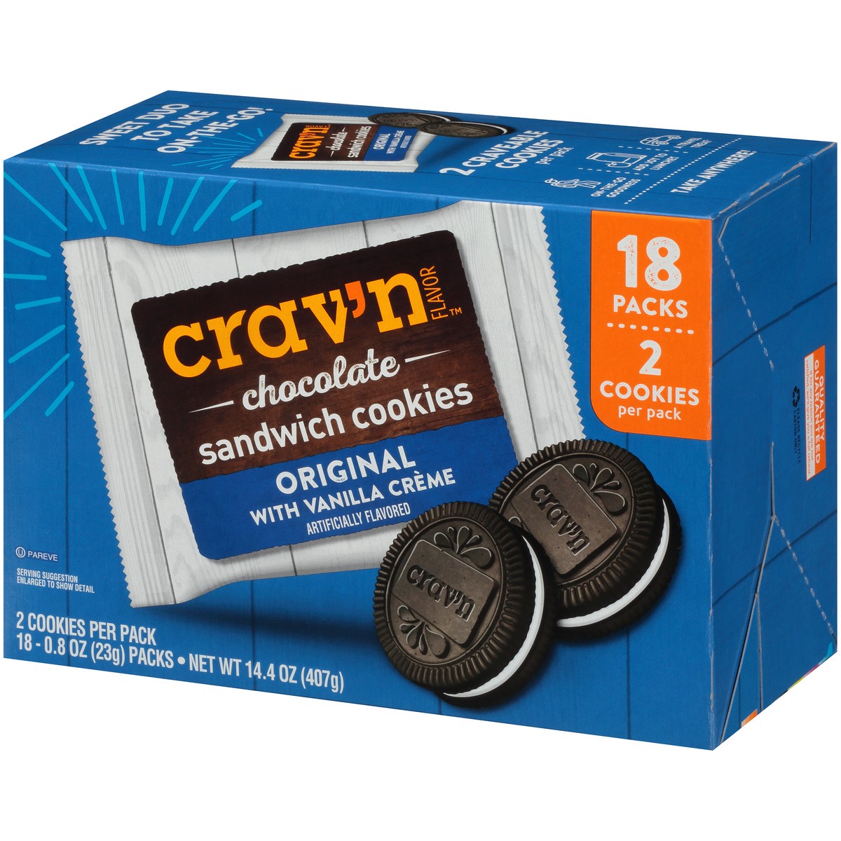 slide 3 of 15, Crav'n Flavor Original With Vanilla Creme Chocolate Sandwich Cookies, 14.4 oz