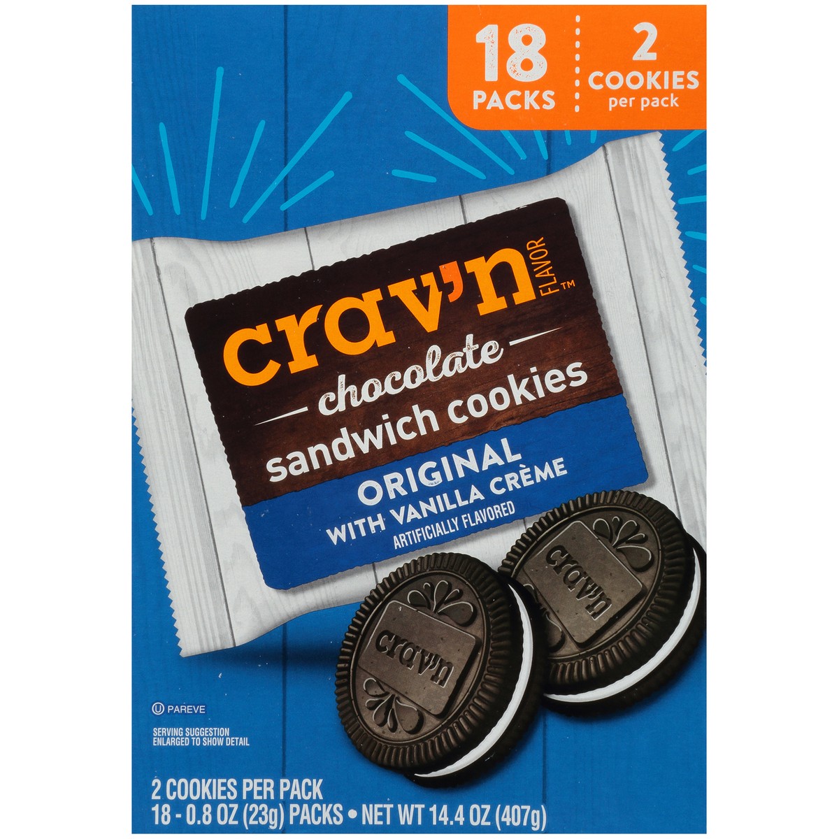 slide 8 of 15, Crav'n Flavor Original With Vanilla Creme Chocolate Sandwich Cookies, 14.4 oz