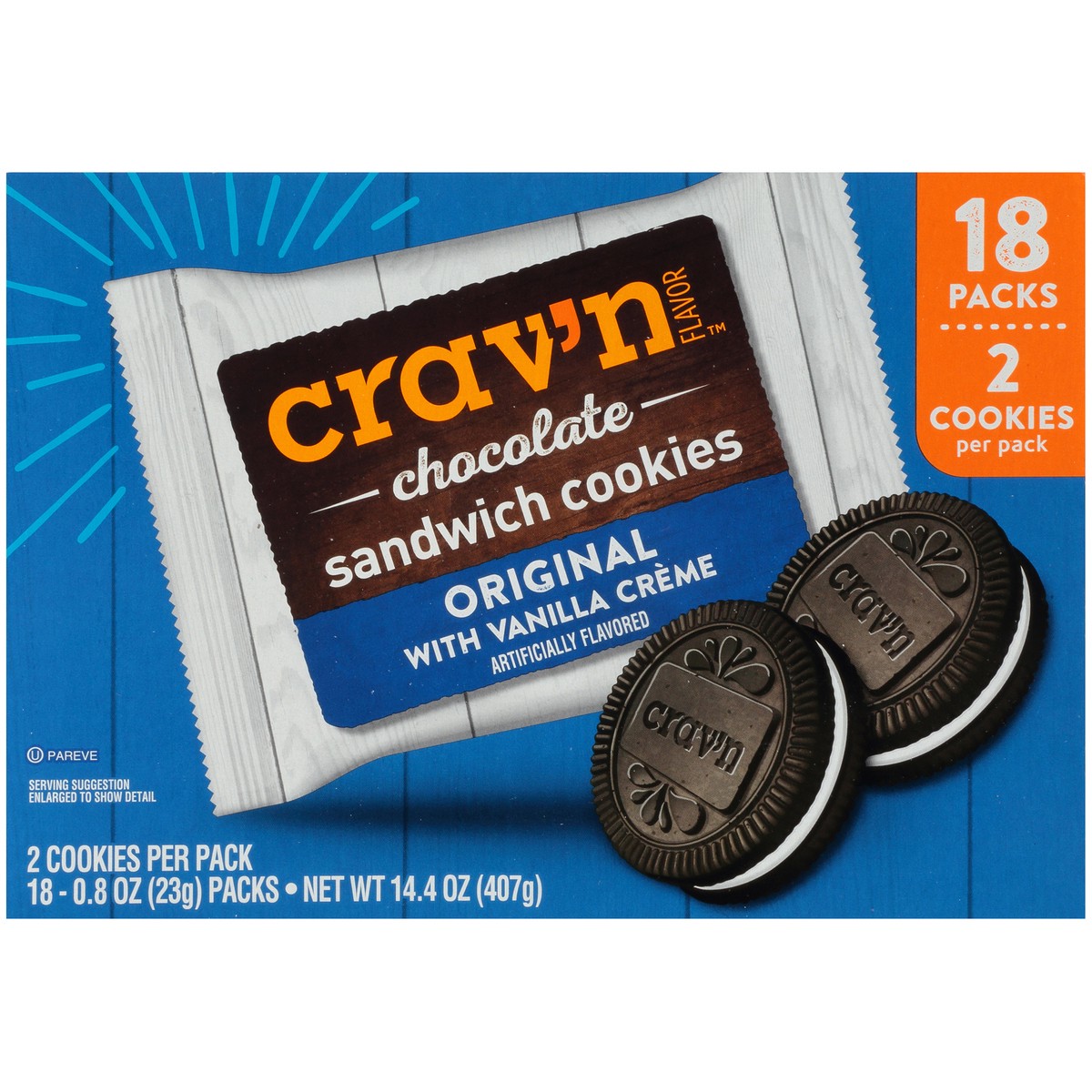 slide 13 of 15, Crav'n Flavor Original With Vanilla Creme Chocolate Sandwich Cookies, 14.4 oz