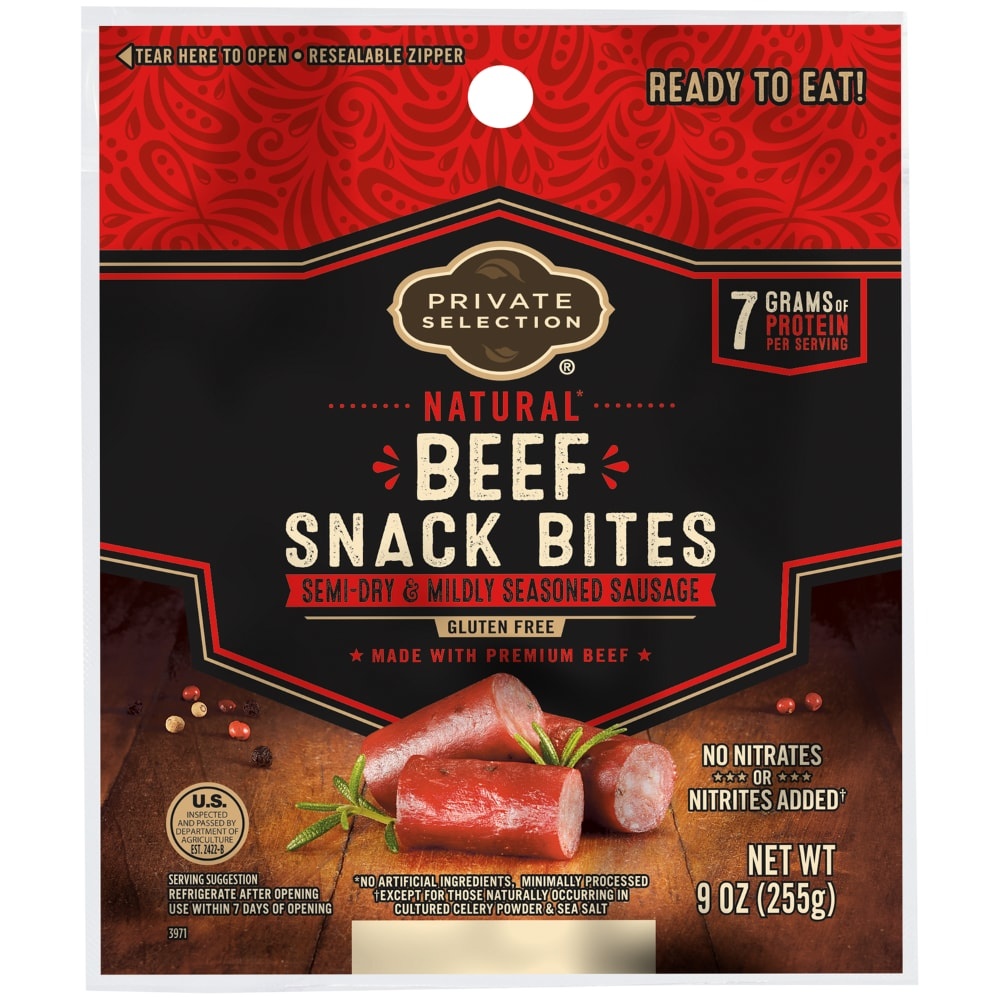 slide 1 of 1, Private Selection Natural Beef Snack Bites, 9 oz