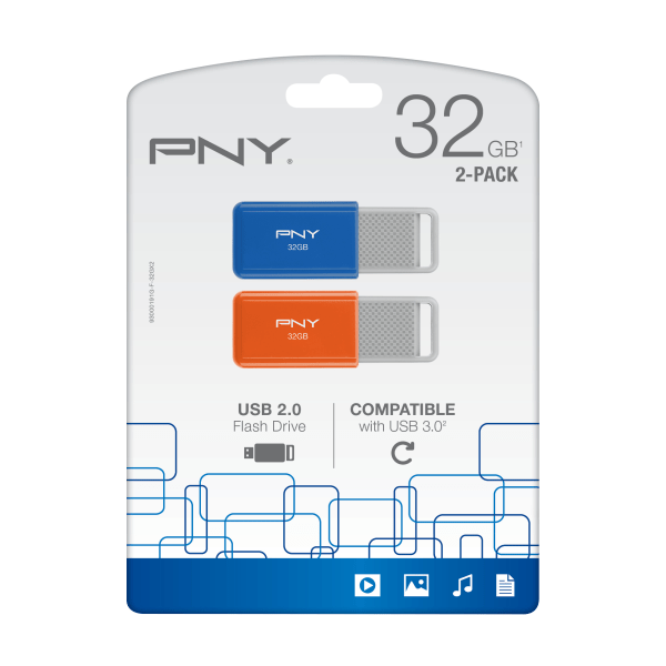 slide 5 of 6, PNY Usb 2.0 Flash Drives, 32Gb, Assorted, Pack Of 2, P-Fd32Gx2Odm-Ge, 2 ct