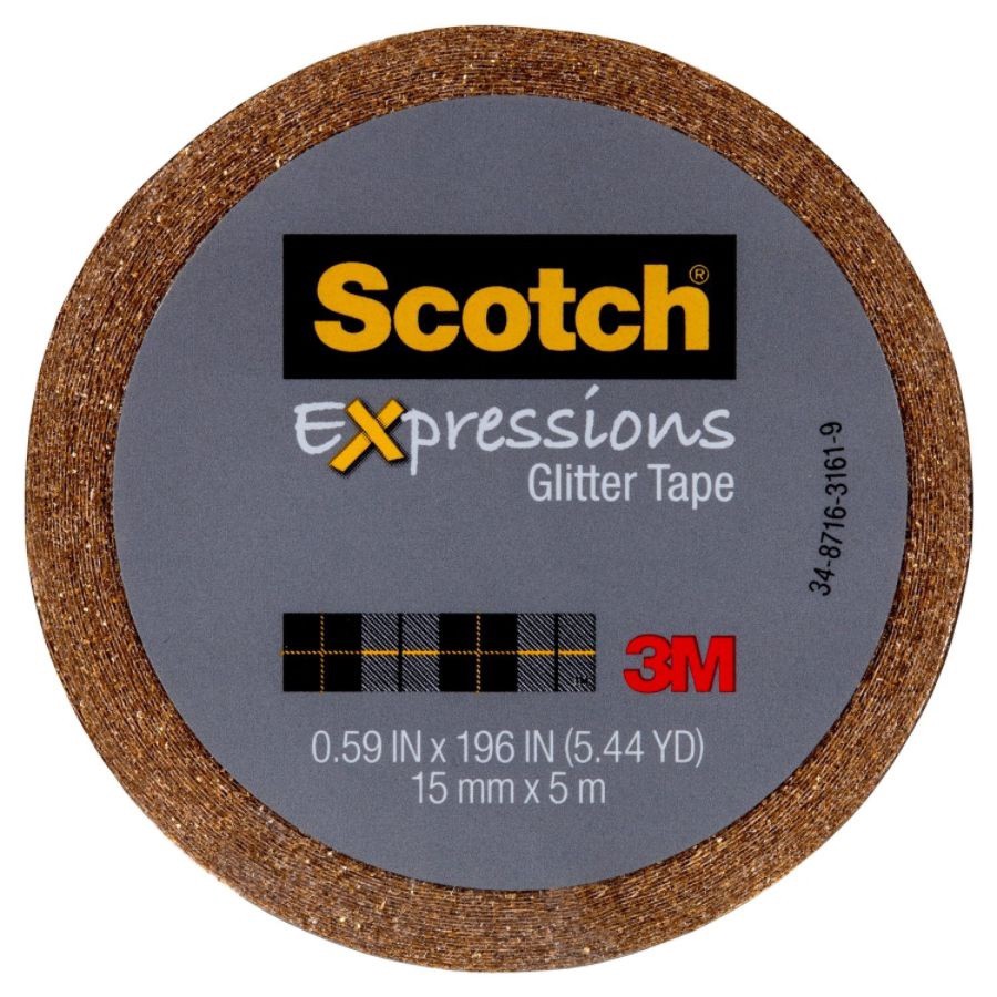 slide 4 of 4, Scotch Expressions Glitter Tape, Gold, 0.59 in x 196 in