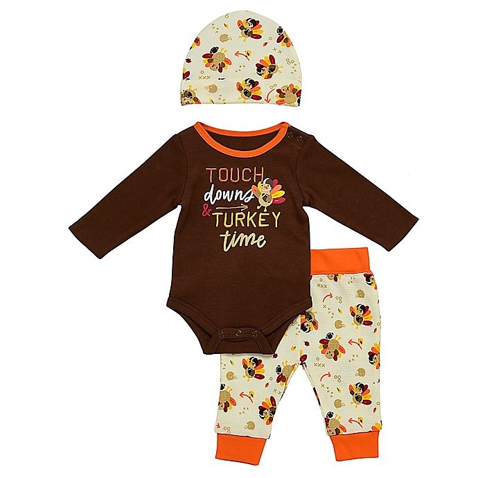 slide 1 of 1, Baby Starters Newborn Touchdowns & Turkey Bodysuit, Pant and Hat Set - Brown, 3 ct