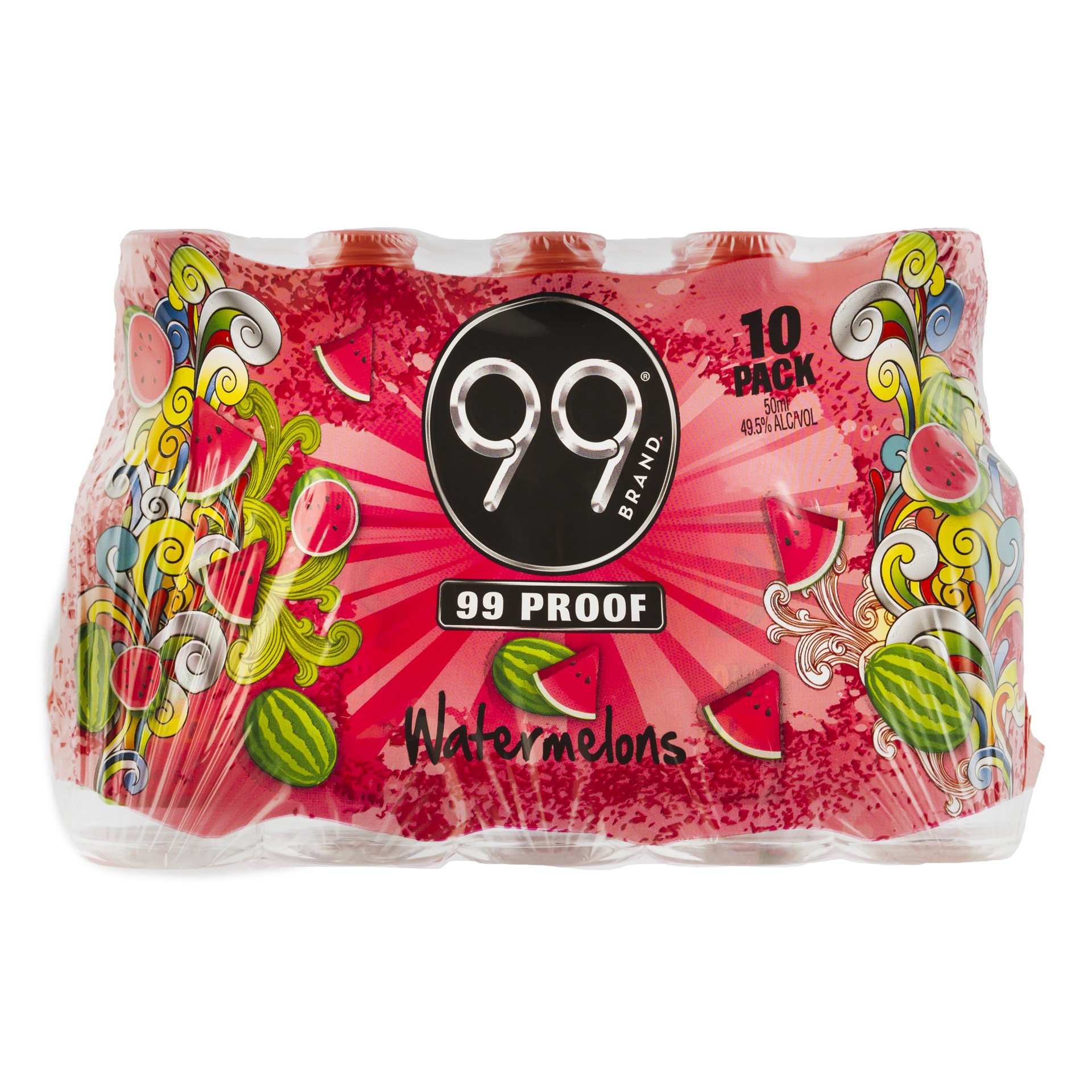 slide 1 of 2, 99 Brand Watermelon Liqueur 10 Pack 50ml 99 Proof, 