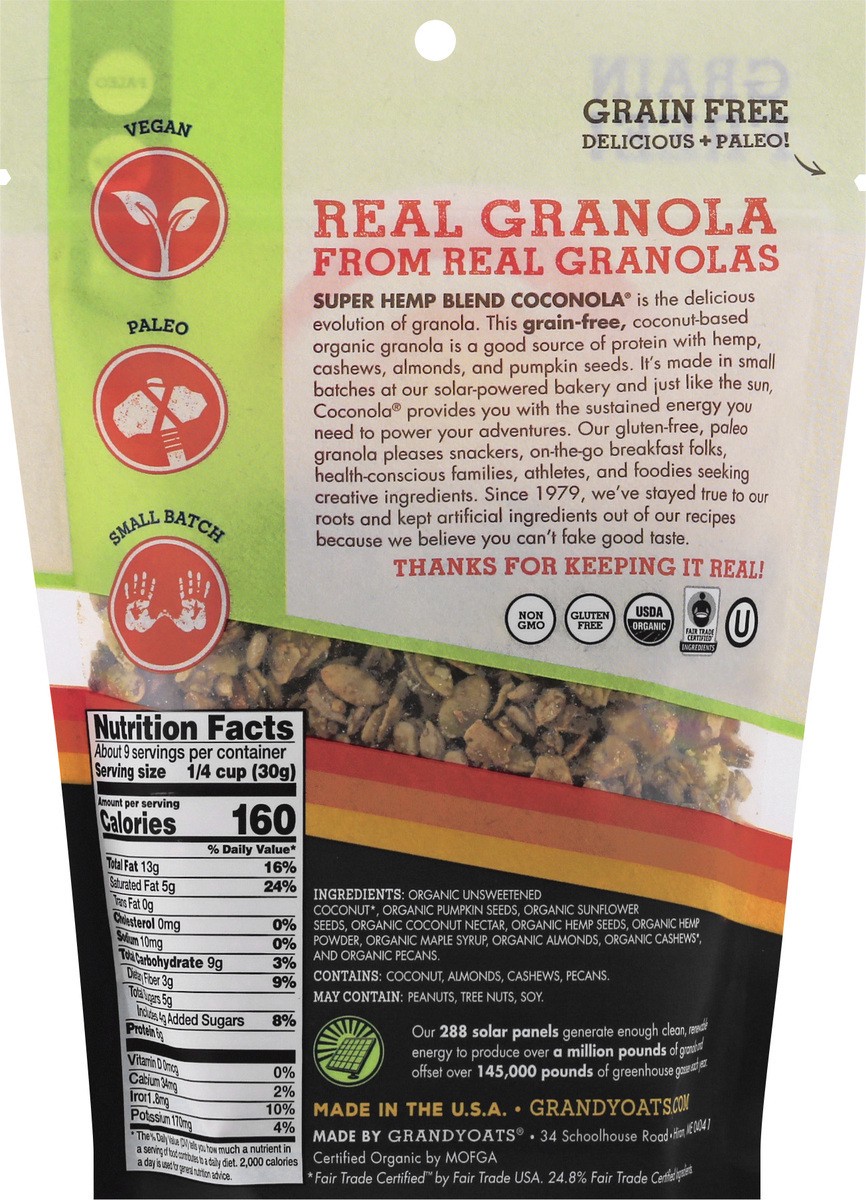 slide 4 of 9, GrandyOats Coconola Grain-Free Super Hemp Blend Granola 9 oz, 9 oz