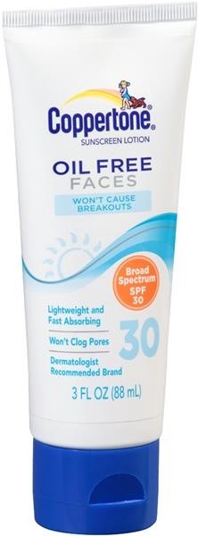 slide 1 of 1, Coppertone Oil Free Faces Broad Spectrum SPF 30 Sunscreen Lotion, 3 oz