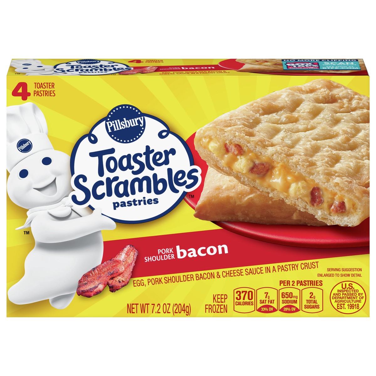 slide 1 of 3, Pillsbury Bacon Toaster Scrambles, Frozen Breakfast Pastries, 4 ct., 7.2 oz., 4 ct; 7.2 oz