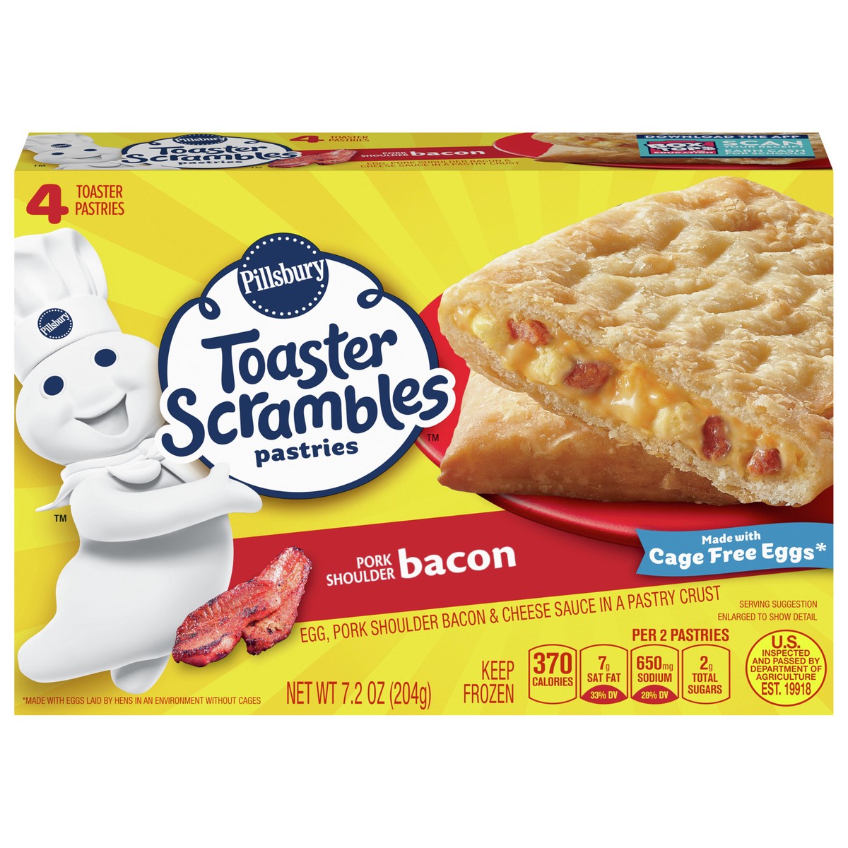 slide 1 of 3, Pillsbury Bacon Toaster Scrambles, Frozen Breakfast Pastries, 4 ct, 7.2 oz, 4 ct