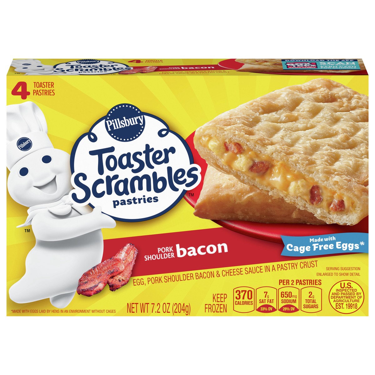 slide 1 of 3, Pillsbury Bacon Toaster Scrambles, Frozen Breakfast Pastries, 4 ct, 7.2 oz, 4 ct