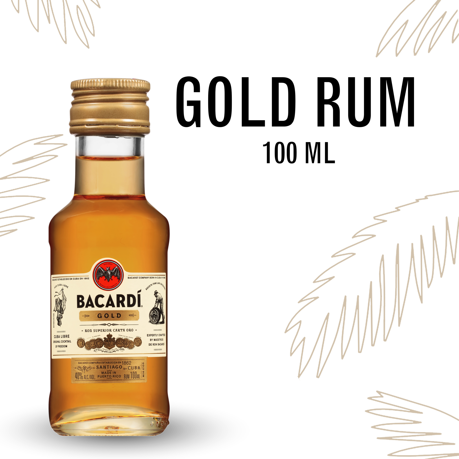 slide 4 of 5, Bacardí Bacardi Gold Rum, Gluten Free 40% 10Cl/100Ml, 100 ml