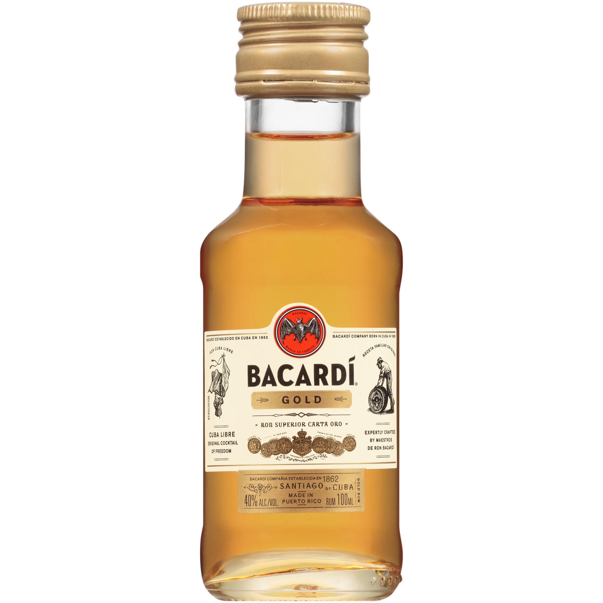 slide 1 of 5, Bacardí Bacardi Gold Rum, Gluten Free 40% 10Cl/100Ml, 100 ml