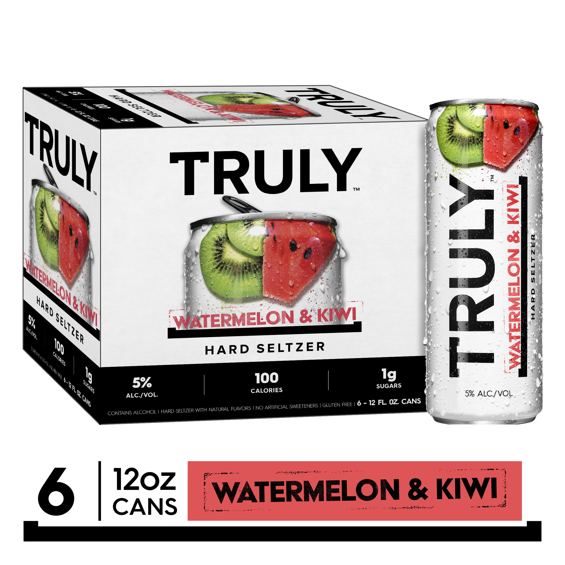 slide 1 of 5, TRULY Hard Seltzer Watermelon & Kiwi, Spiked & Sparkling Water (12 fl. oz. Can, 6pk.), 6 ct; 12 oz