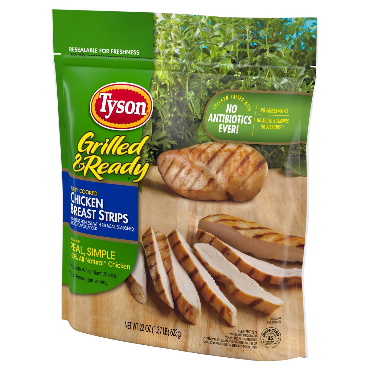 slide 4 of 10, TYSON GRILLED AND READY Tyson Grilled & Ready Fully Cooked Grilled Chicken Breast Strips, 22 oz. (Frozen), 623.69 g