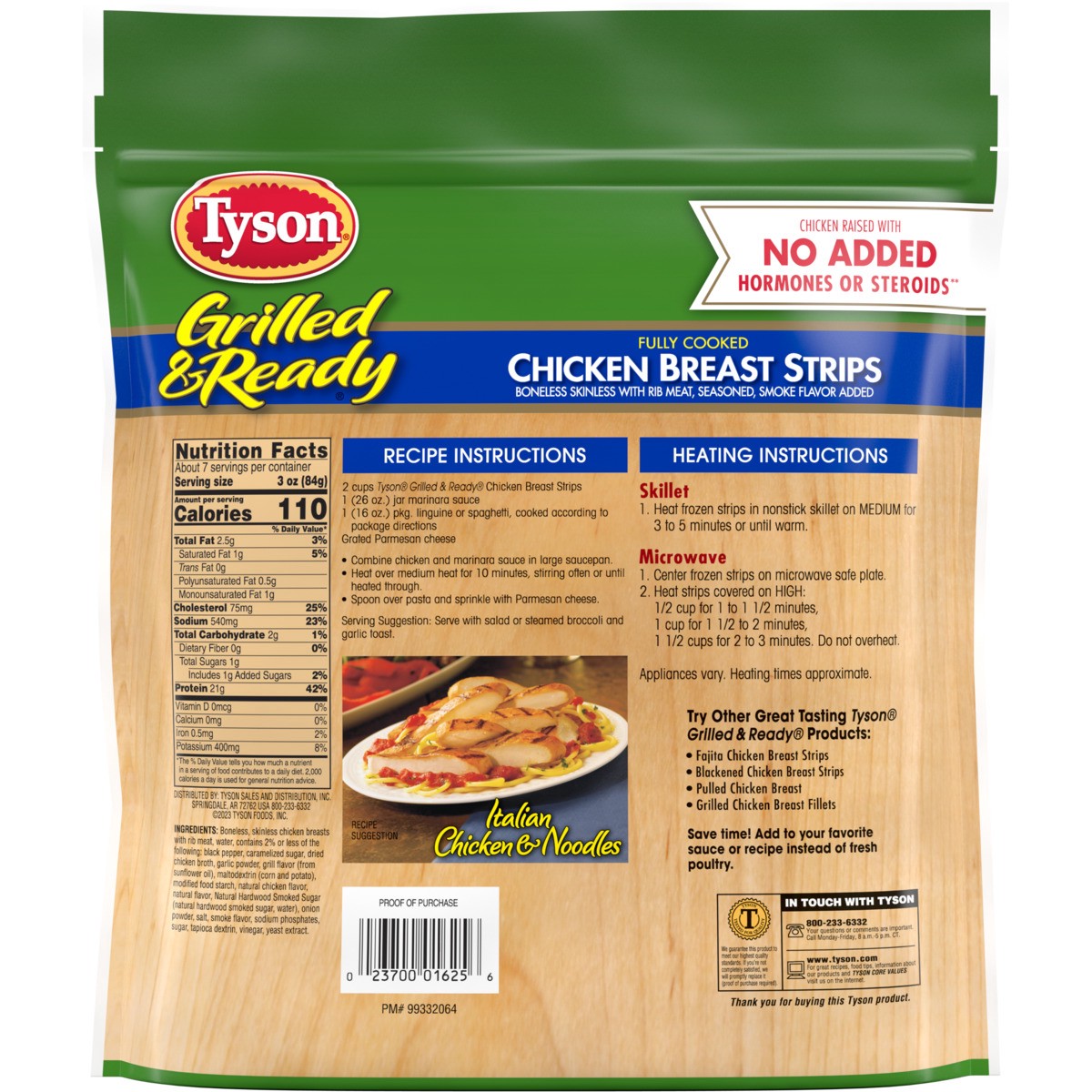 slide 5 of 10, TYSON GRILLED AND READY Tyson Grilled & Ready Fully Cooked Grilled Chicken Breast Strips, 22 oz. (Frozen), 623.69 g