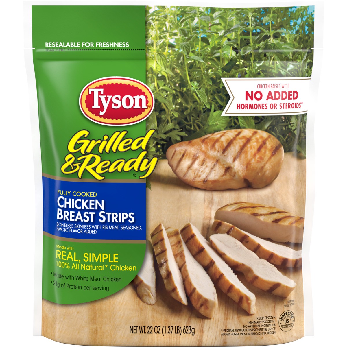 slide 8 of 10, TYSON GRILLED AND READY Tyson Grilled & Ready Fully Cooked Grilled Chicken Breast Strips, 22 oz. (Frozen), 623.69 g