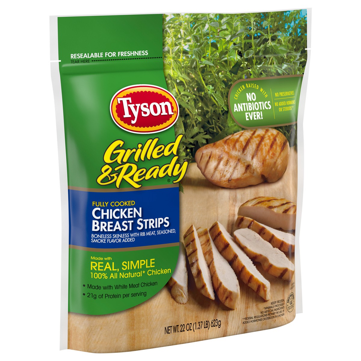 slide 3 of 10, TYSON GRILLED AND READY Tyson Grilled & Ready Fully Cooked Grilled Chicken Breast Strips, 22 oz. (Frozen), 623.69 g