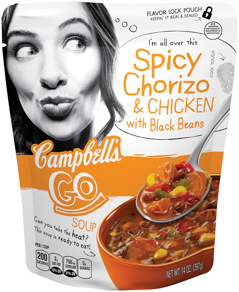 slide 1 of 2, Campbell's Go Spicy Chorizo & Chicken with Black Beans Soup, 14 oz